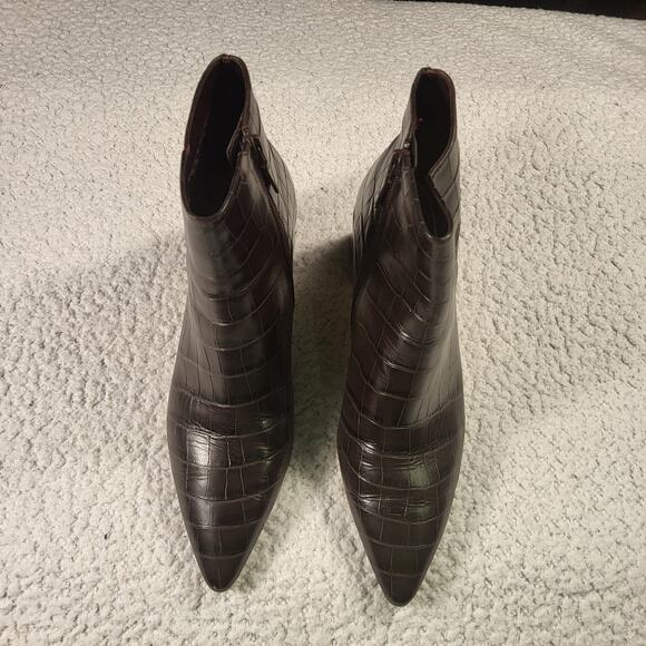 Cole Haan Catlyn Block Heel Booties Embossed leather dark brown size 11 - Picture 1 of 7